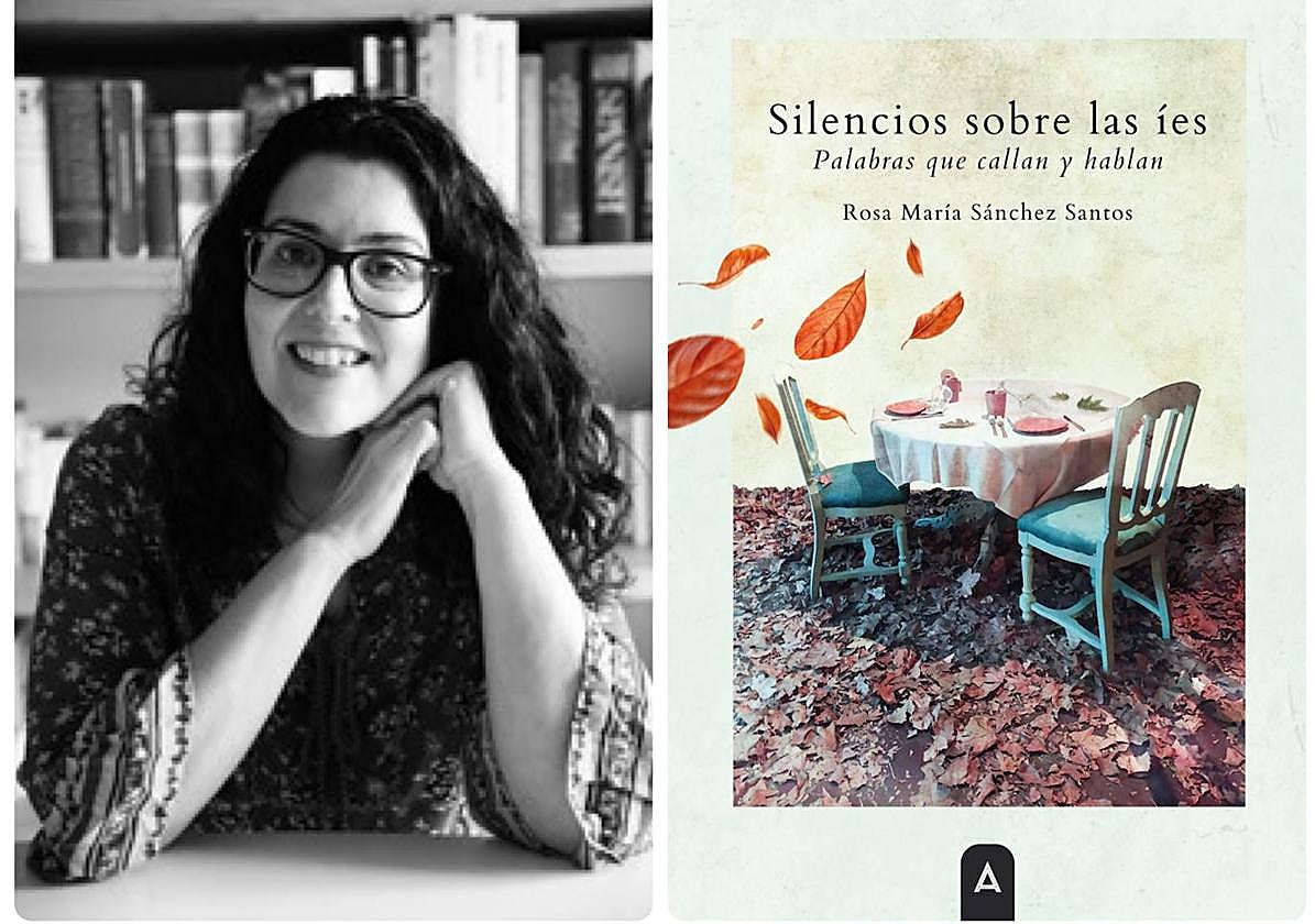 Rosa María Sánchez Santos y la portada de su libro 'Silencios sobre las íes'.