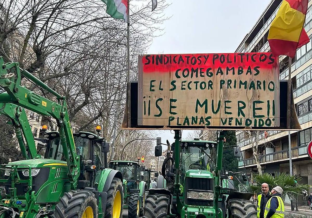 Tractorada organizada por agricultores y ganaderos para protestar por su situación.