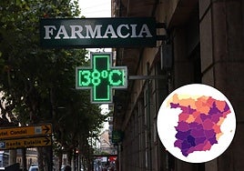 Termómetro en Salamanca y mapa de temperaturas umbral.