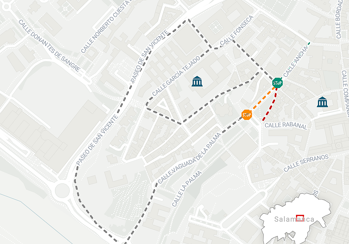 El laberinto del centro de Salamanca que atrapa a dos colegios y muchos coches