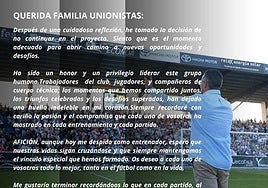 Cariñosa carta de despedida de Dani Ponz para Unionistas y su afición