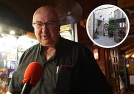 Antonio Arias, gestor de Las Caballerizas; en el círculo, el exterior del local.