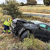 Herido tras salirse de la vía en la Fuente de San Esteban