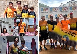 Componentes de la Escuela de Triatlón Salmantina en sus competiciones.
