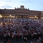 La celebración por el ascenso se traslada a la Plaza Mayor de Salamanca