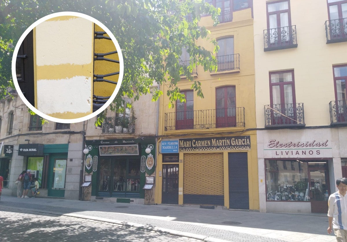 Las pruebas con el nuevo tono de pintura y el aspecto actual de la fachada.