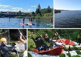Personas realizando varios deportes acuáticos en Salamanca.
