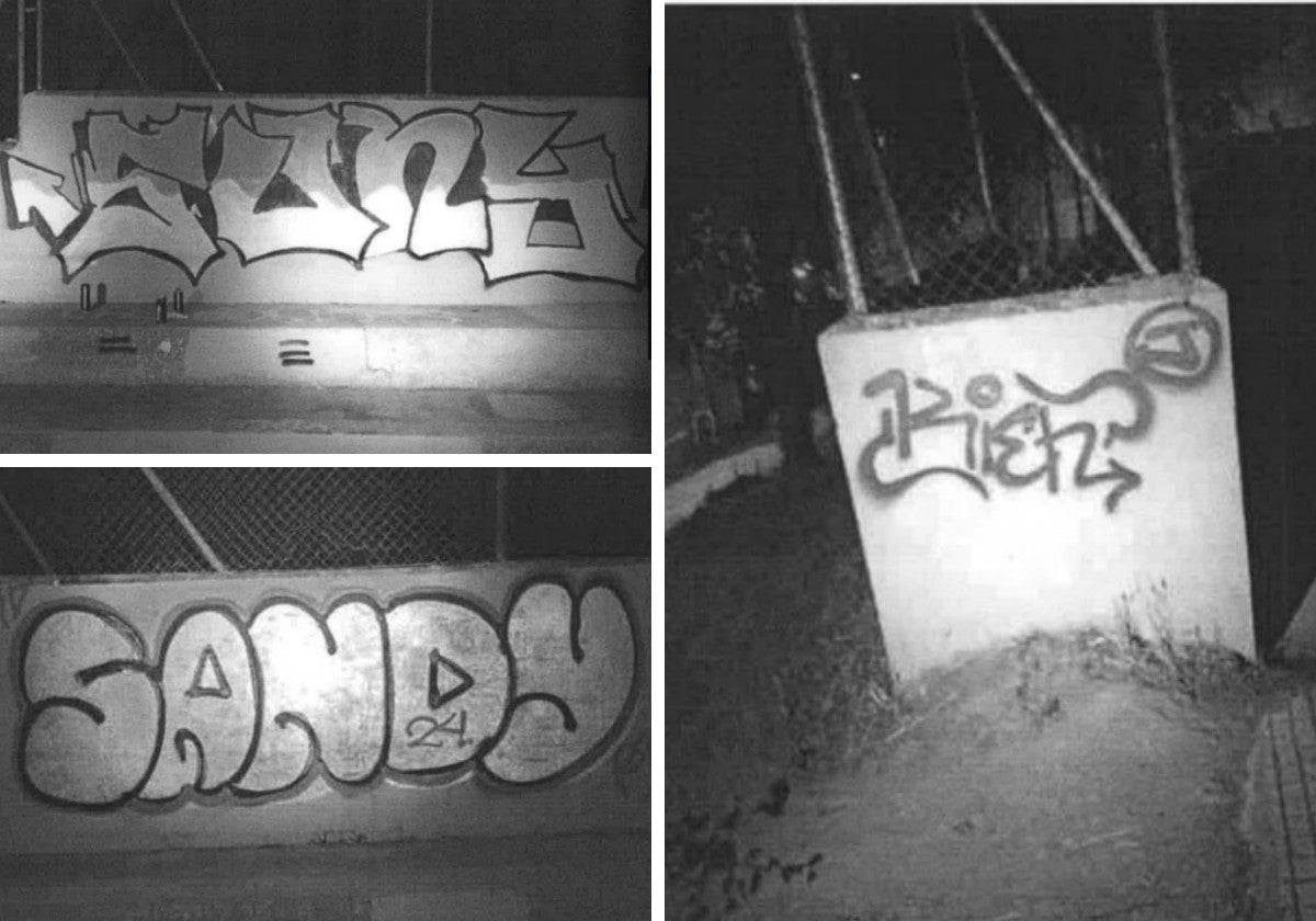 Imágenes policiales de las tres pintadas hechas por los sancionados.