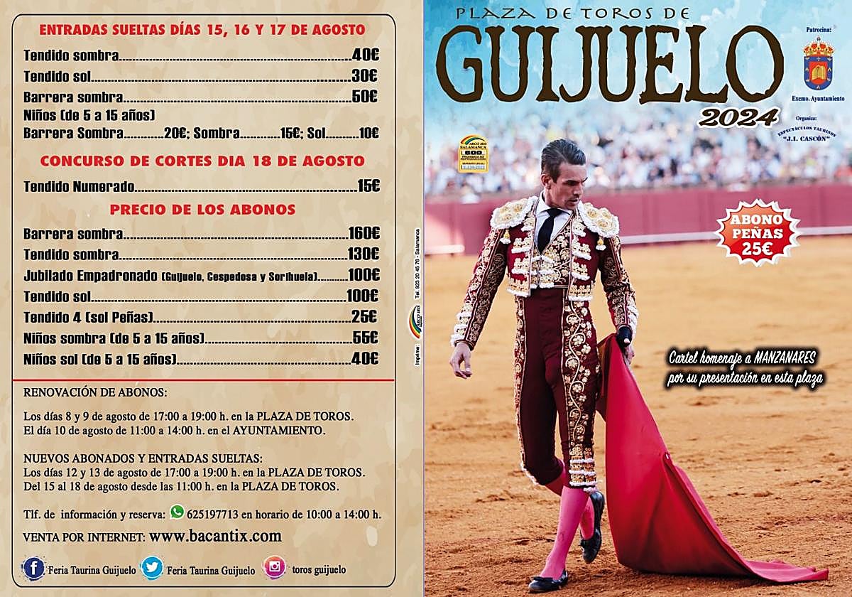 Listado de precios de los eventos