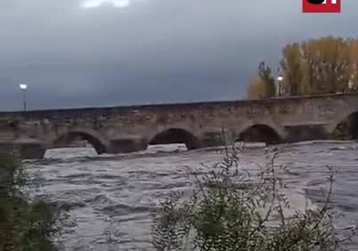 Espectacular paso del río Tormes por el Puente del Congosto, en alerta por las últimas lluvias en Salamanca
