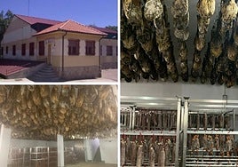 Exterior de la fábrica y bodega con secaderos de jamones y embutidos.