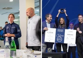 Paula Gutiérrez, durante el concurso Chef Balfegó y recibiendo el primer premio.