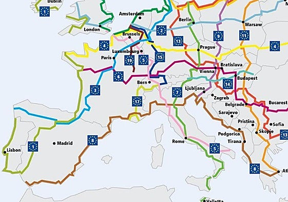 Mapa con las rutas que recorren Europa.