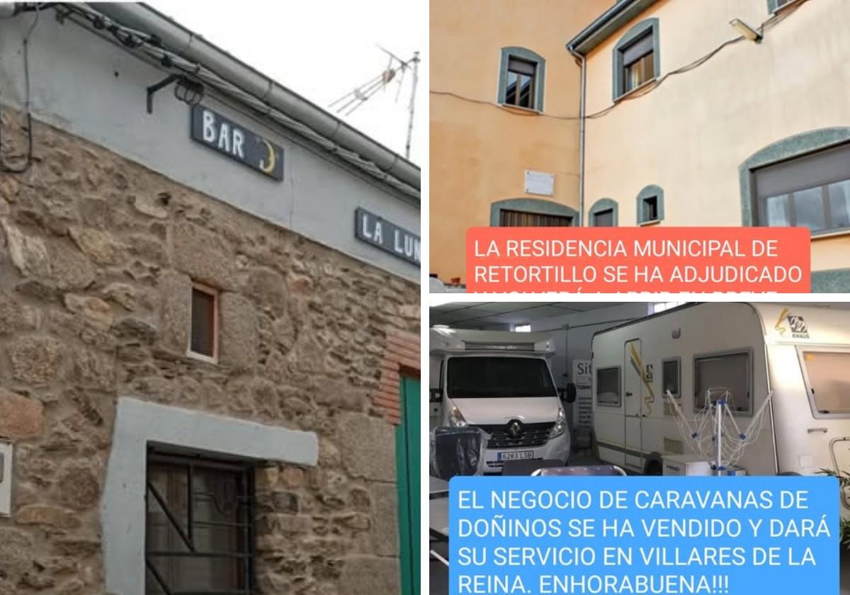 El bar de Hinojosa, la residencia de Retortillo y el negocio de autocaravanas de Doñinos.