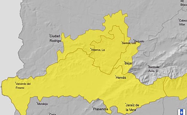 Las zonas de Salamanca en aviso amarillo por lluvia hoy y mañana.