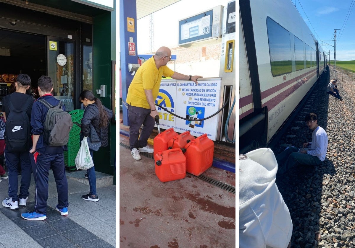 Colas en un supermercado a oscuras, gasolinera y tren parado en Salamanca.