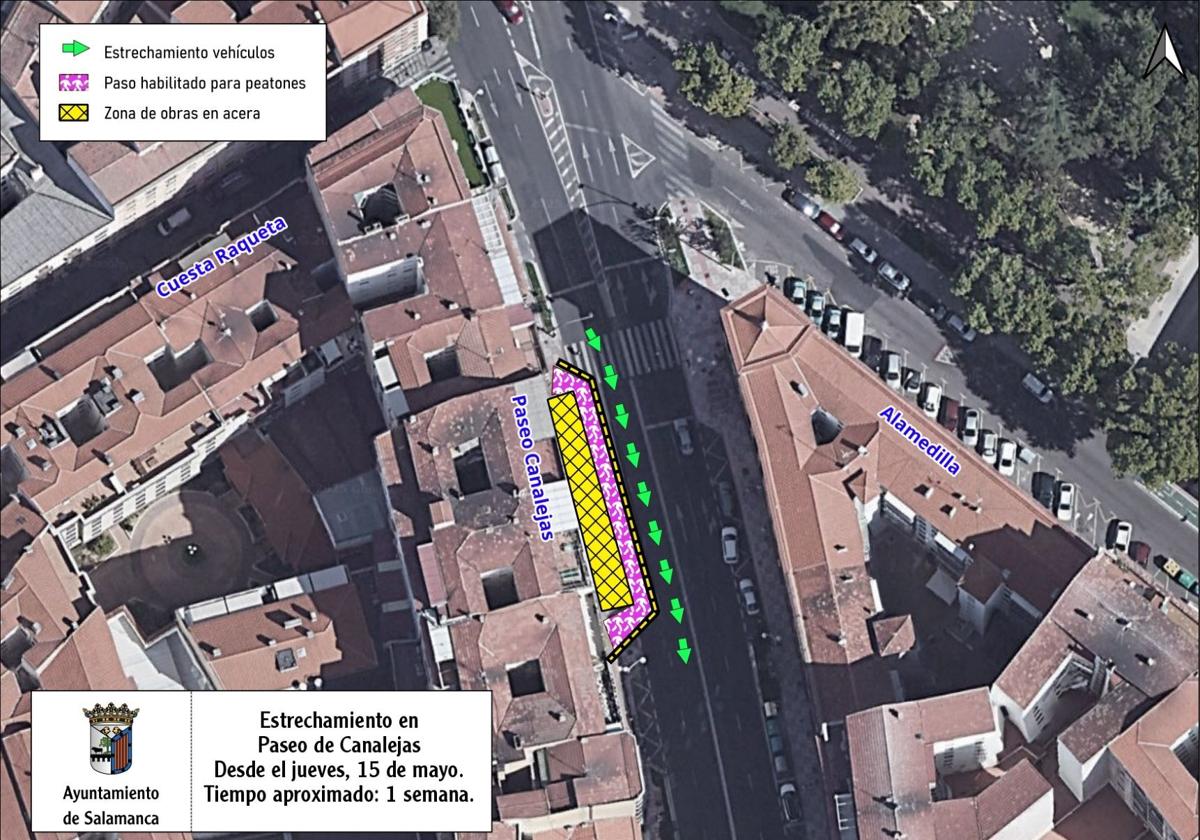 Estrechamiento en el paseo de Canalejas desde este jueves