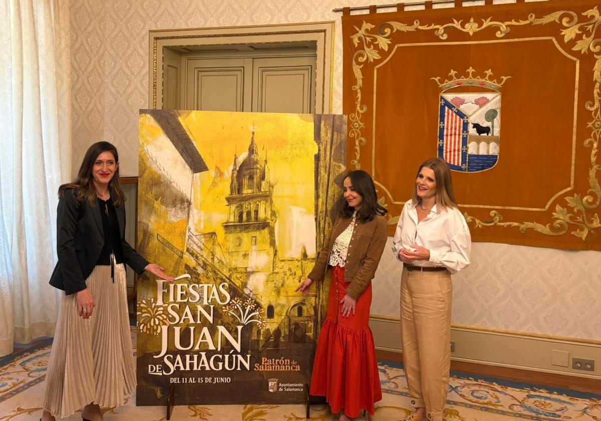 Autora del cartel y concejalas de festejos y deportes en la presentación del programa