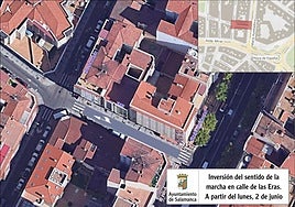 La céntrica calle de Salamanca que cambia el sentido del tráfico de forma inmediata y permanente