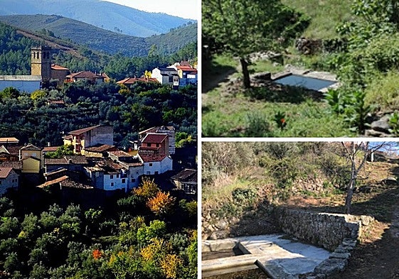 A la izquierda, Herguijuela de la Sierra y, a la derecha, los lugares de actuación del proyecto.