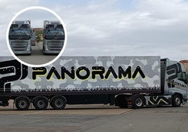 Los camiones de Panorama, a su llegada a Salamanca esta mañana.