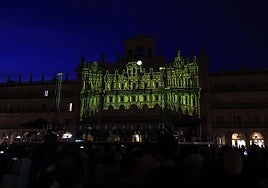 Proyección realizada ayer en la Plaza Mayor de Salamanca durante la primera jornada del FàCyl.