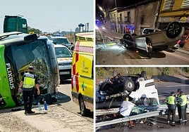 El autobús volcado en Fuentes de Oñoro, un coche volcado en Vitigudino y el accidente de Mozárbez de la furgoneta con un fallecido.