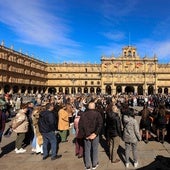 Turistas, en la Plaza Mayor de Salamanca.
