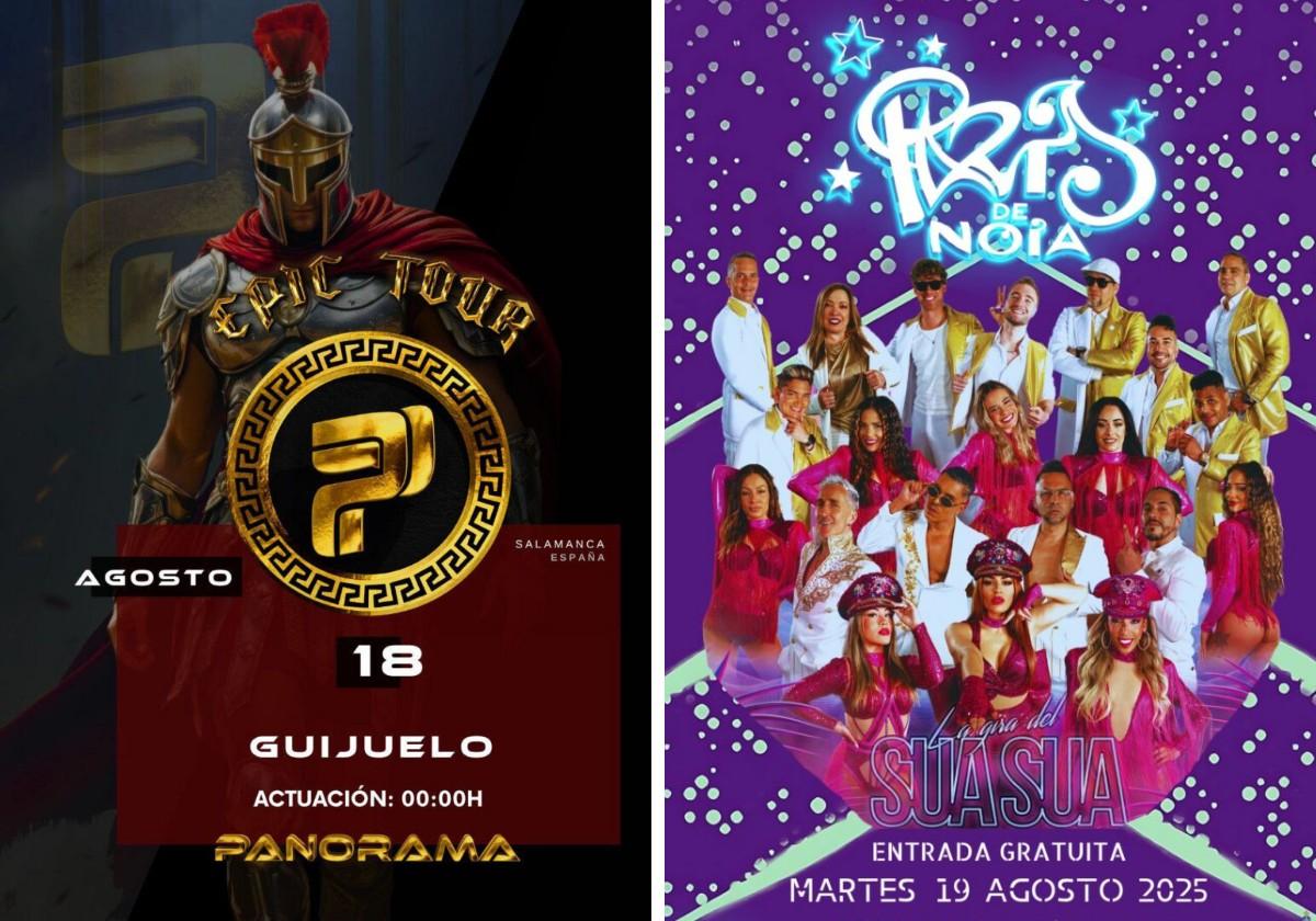 Carteles de los conciertos de Panorama y Paris de Noia en Guijuelo.