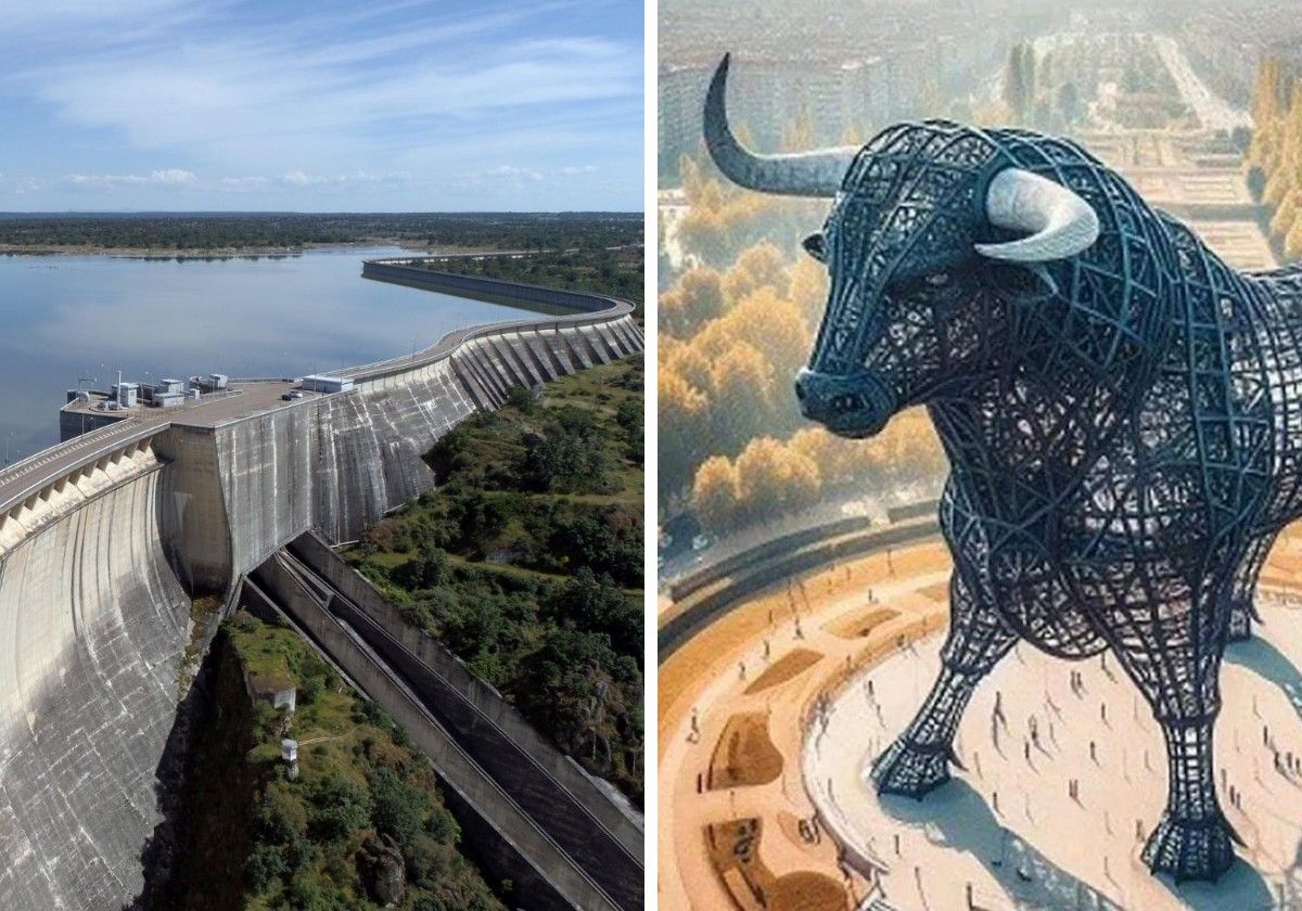 La presa de Almendra y la escultura propuesta.