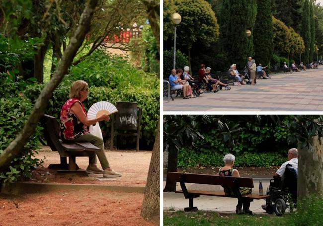 Pessoas em bancos dos parques de Salamanca.