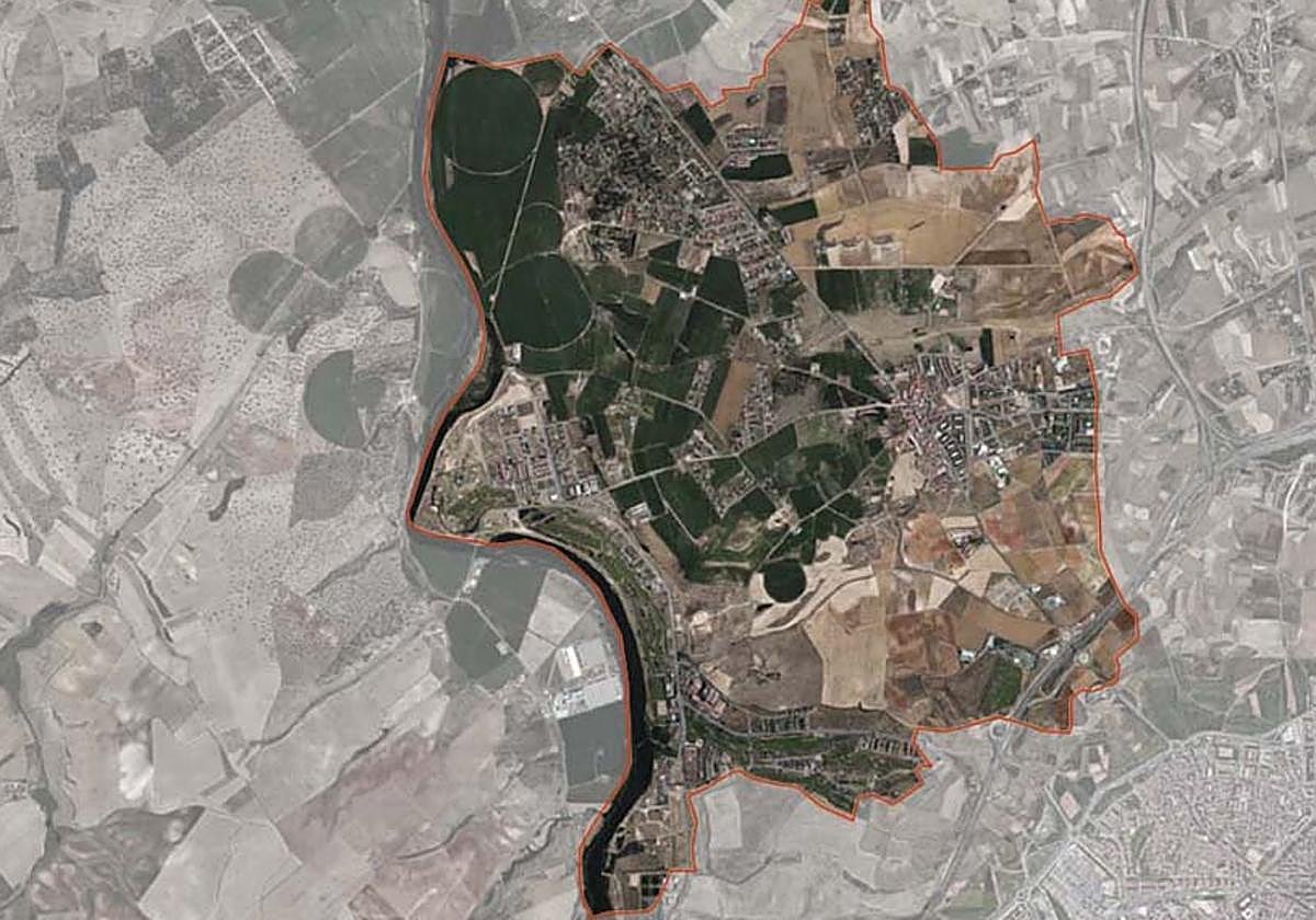 Imagen aérea del casco urbano de Villamayor.