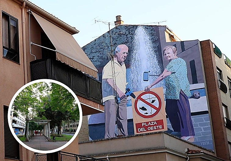 Pintura de Lorenzo Amigo en el barrio del Oeste; en el círculo, el paseo de Carmelitas