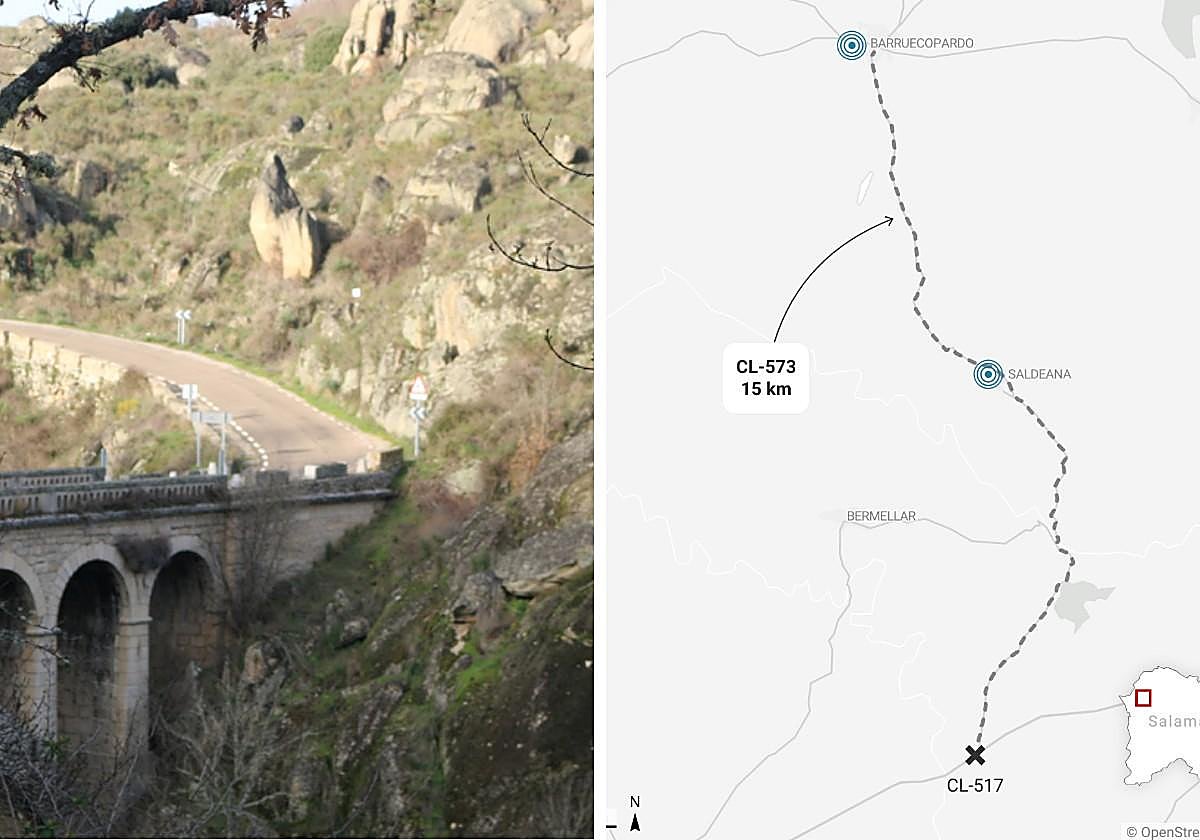 Tramo de la carretera en Saldeana y recorrido completo.