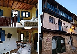 Fachada de la vivienda, interior y una habitación.