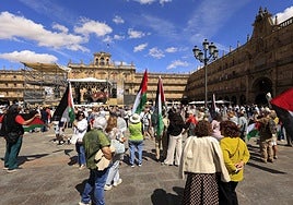 Banderas de Palestina en la Plaza Mayor de Salamanca en una imagen de archivo.
