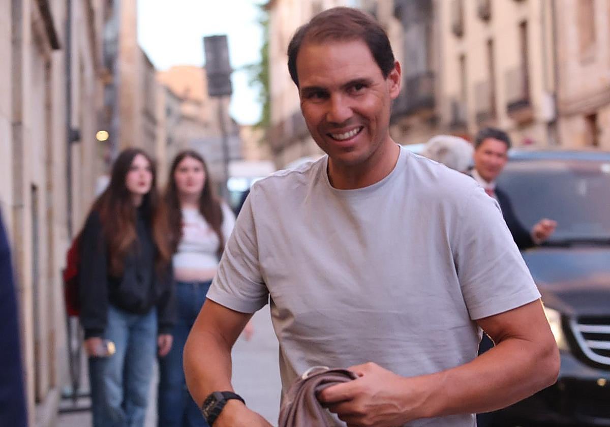 Rafa Nadal, a su llegada a Salamanca este jueves para recibir mañana el Honoris Causa de la Usal.