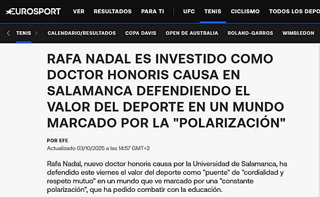 El portal deportivo europeo de referencia, Eurosport, recoge ya la noticia.