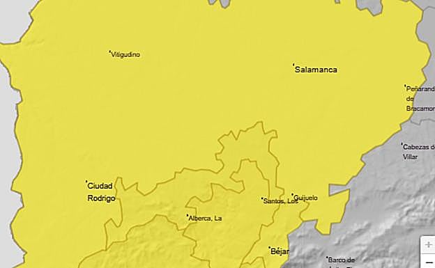 Zonas de Salamanca y Cáceres en aviso amarillo para el sábado por fuertes lluvias.