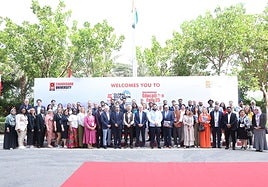 Participantes en la apertura de la oficina de la Universidad de Salamanca en la Universidad de Chandigarh.