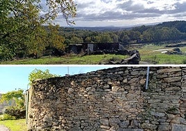 Muros de piedra de la antigua construcción y vistas desde el huerto anexo.