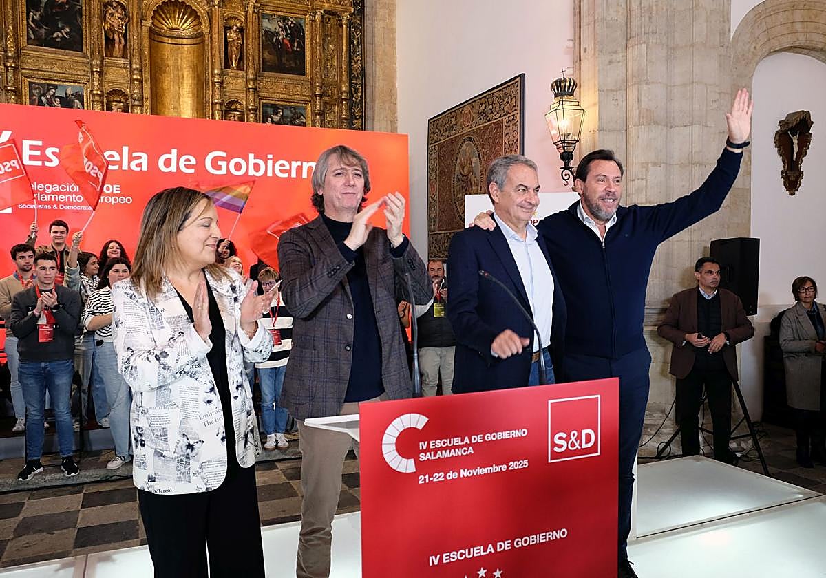 El PSOE celebra una mesa debate en Salamanca con Óscar Puente, José Luis Rodríguez Zapatero y Carlos Martínez.