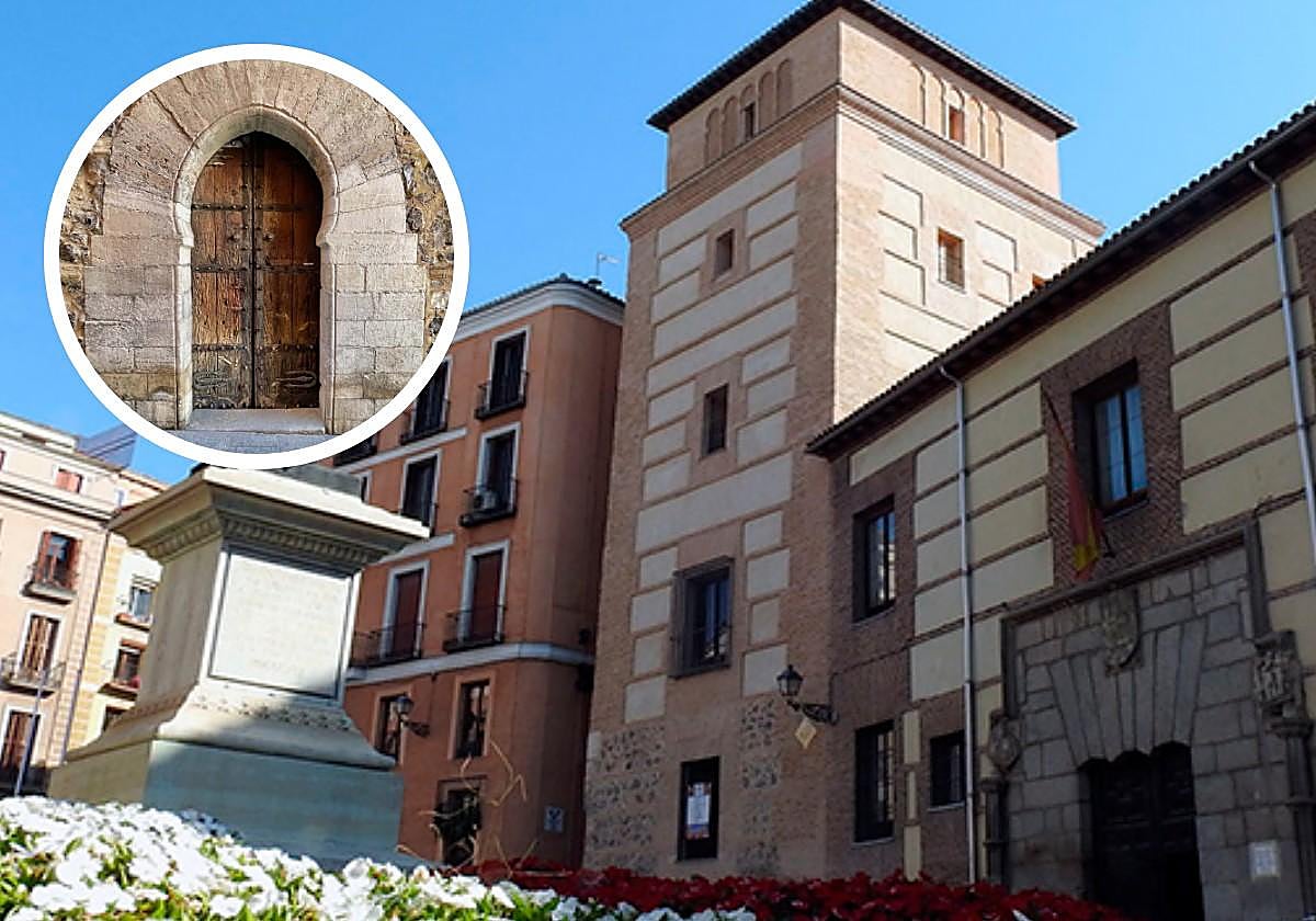 Fachada de la Casa y Torre de los Lujanes y detalle de su características puerta medieval.