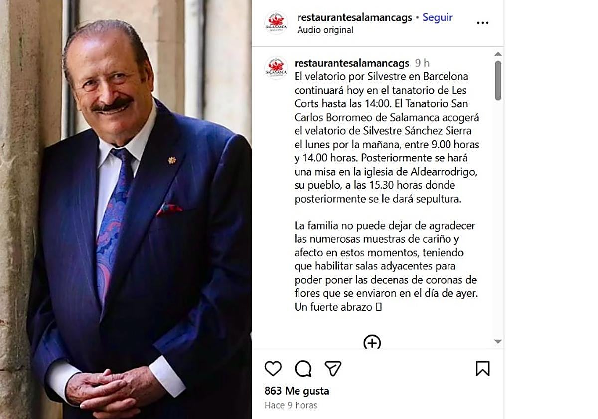 Multitudinario adiós a Silvestre Sánchez Sierra en Barcelona: hoy velatorio en Salamanca y entierro en su pueblo natal