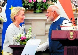Ursula von der Leyen und Narendra Modi am vergangenen Freitag in Neu-Dehli.
