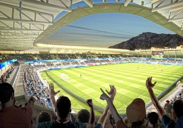 Infografik des neuen Stadions in Marbella, das die Spiele der Fußballweltmeisterschaft austragen soll.