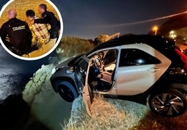 Das Auto landete direkt am Rande der Klippe. Klein: Polizeibeamte kümmern sich um die Fahrerin.