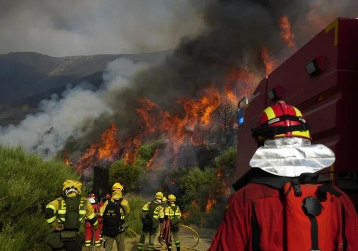 Angehörige der militärischen Notfalleinheit UME kämpfen gegen die Flammen in Jarilla (Cáceres).