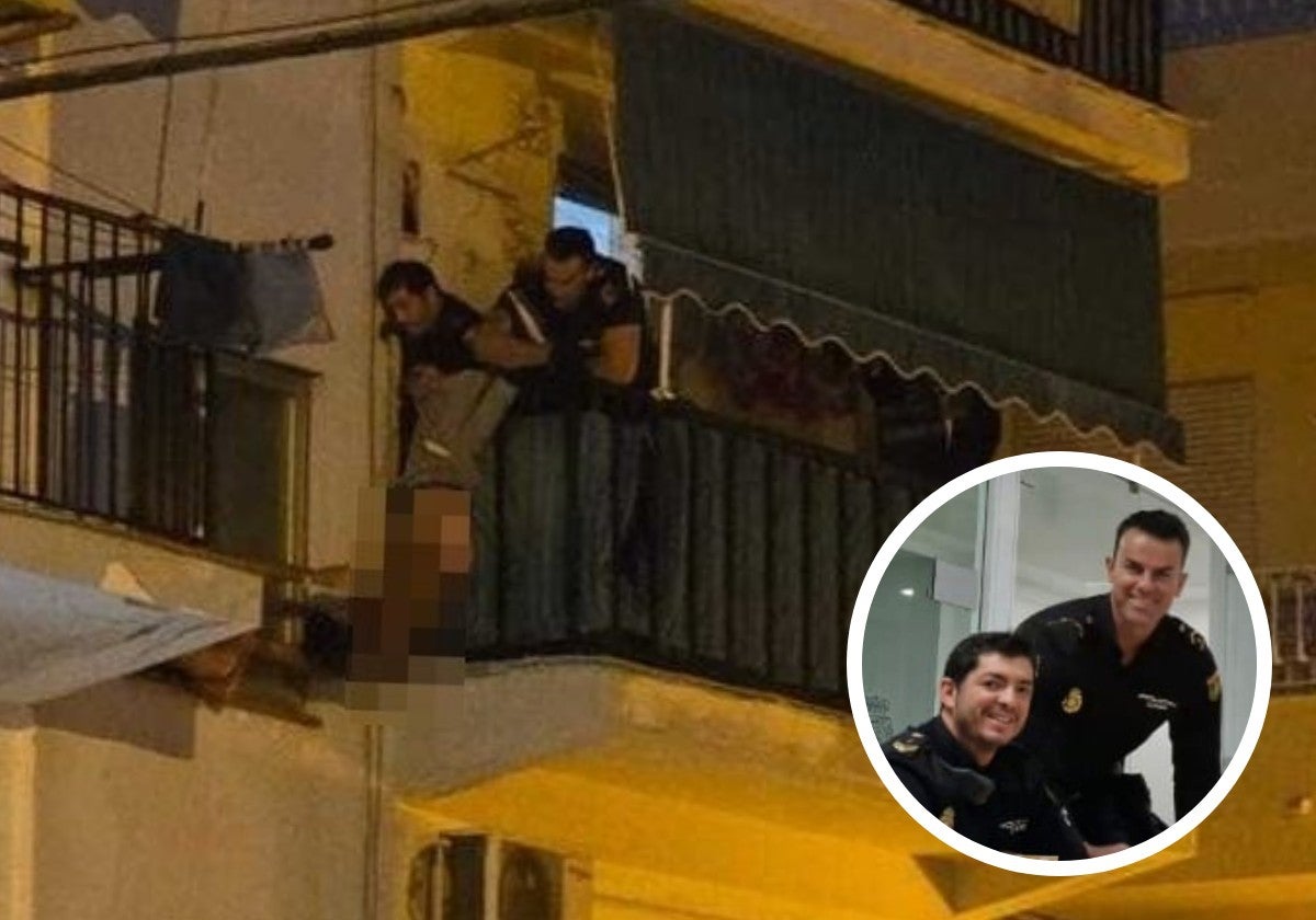 Auf dem Balkon kam es zu einer Rangelei mit dem verwirrten Mann. Im kleinen Foto seine Retter.