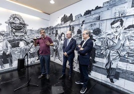 Idigorás mit Vertretern der Stadt vor dem Wandbild.